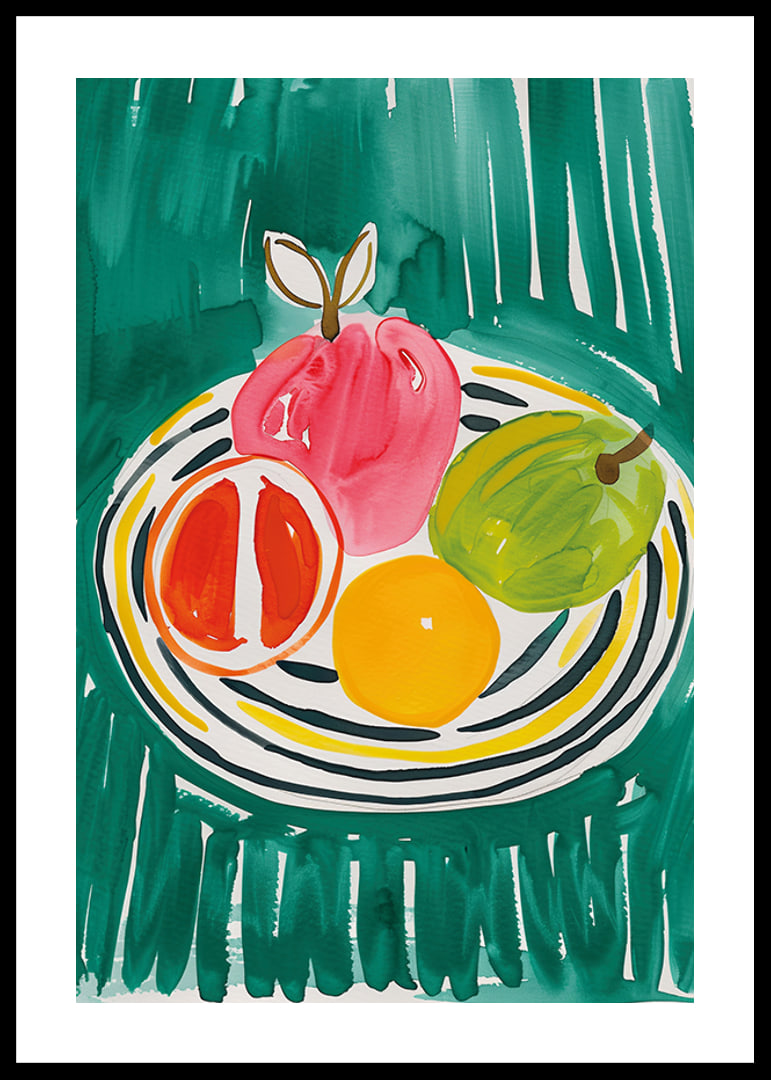 A poster with fruits on a patterned platter-12