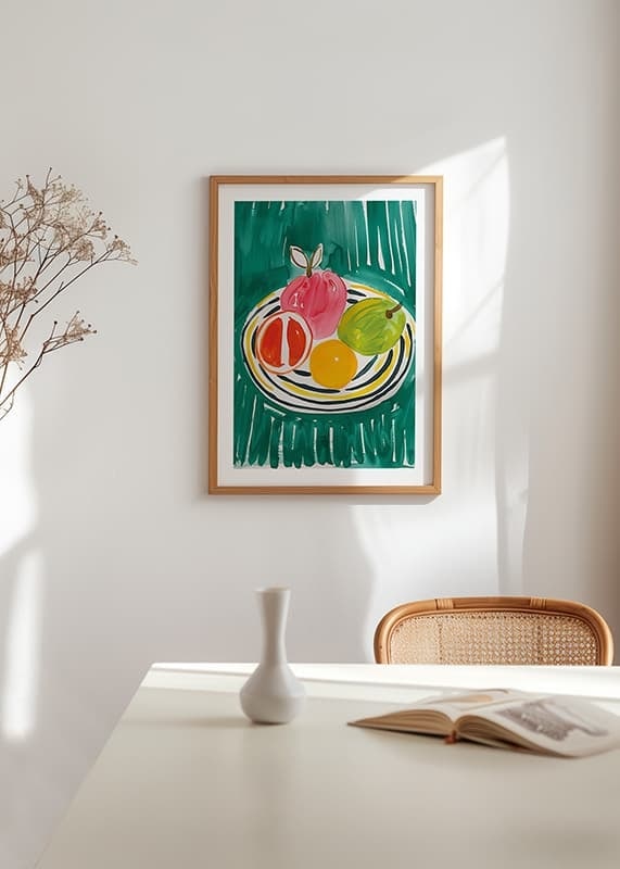 A poster with fruits on a patterned platter-12