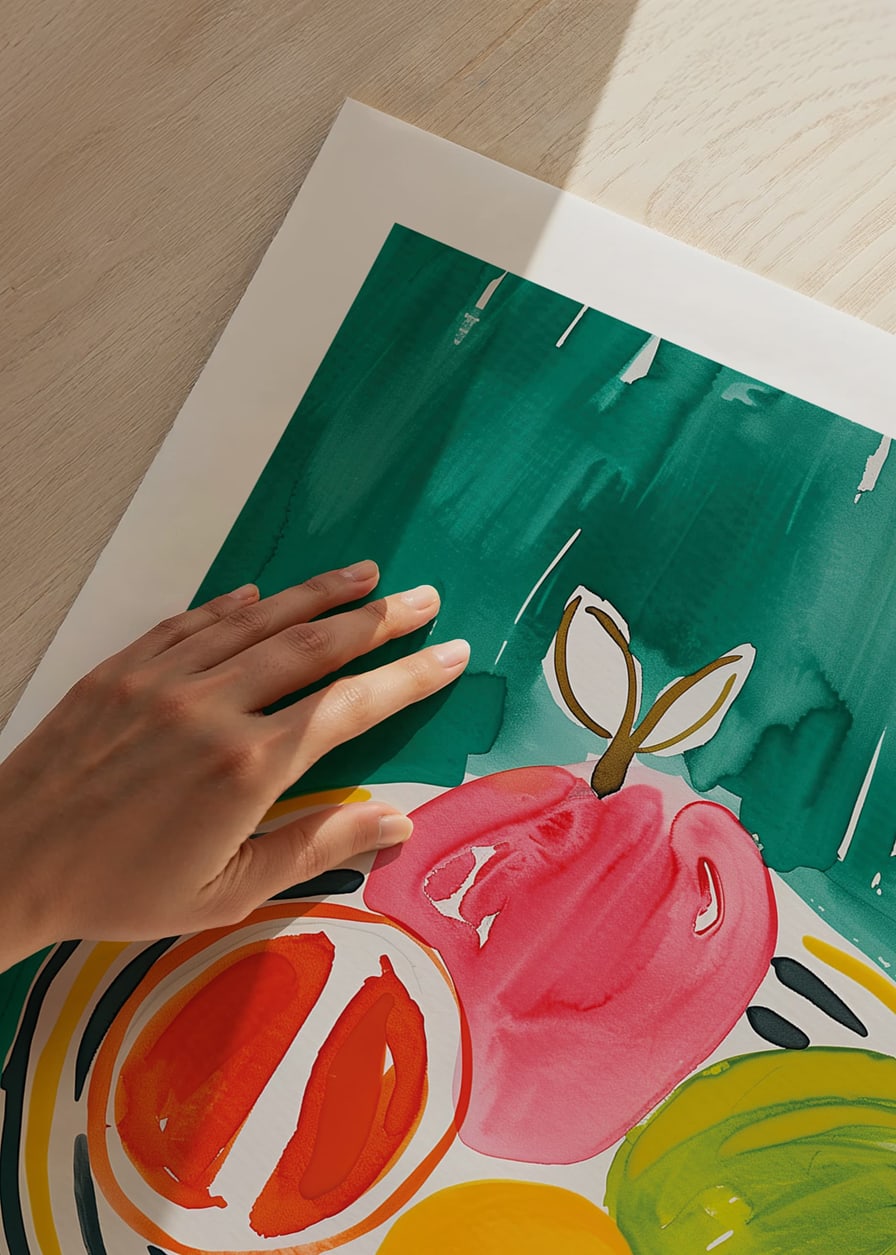 A poster with fruits on a patterned platter-12