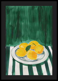 A poster with sunny yellow lemons on a platter against a green background-4