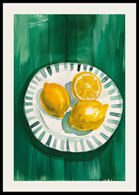  A poster with sunny yellow lemons on a patterned plate-2