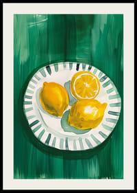 Plakāts ar saulaini dzelteniem citroniem uz rakstaina šķīvja-2
