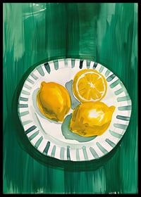  A poster with sunny yellow lemons on a patterned plate-6