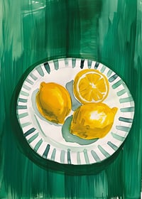  A poster with sunny yellow lemons on a patterned plate-7
