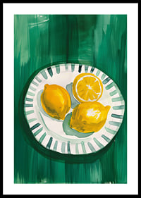  A poster with sunny yellow lemons on a patterned plate-0