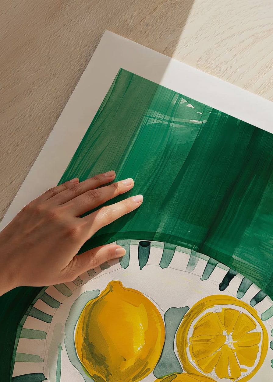  A poster with sunny yellow lemons on a patterned plate-12