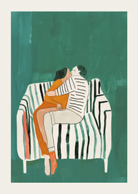 Plagát páru v milujúcom objatí na pruhovanej pohovke-3