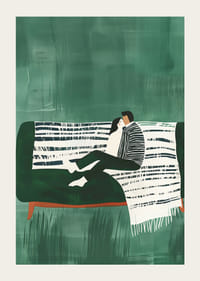 Une affiche d'un couple assis côte à côte sur un canapé vert-3