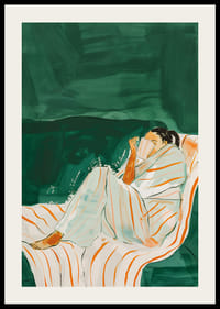 En plakat av en kvinne pakket inn i et stripete teppe-2