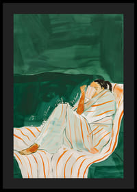 En plakat av en kvinne pakket inn i et stripete teppe-4