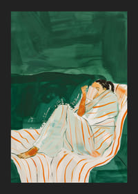 En plakat av en kvinne pakket inn i et stripete teppe-5