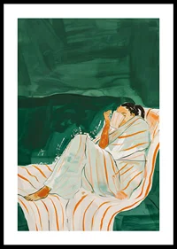 A poster of a woman wrapped in a striped blanket-0