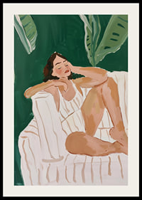 A poster of a woman resting in a tropical setting-2