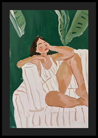 A poster of a woman resting in a tropical setting-4