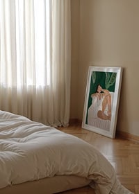 A poster of a woman resting in a tropical setting-8