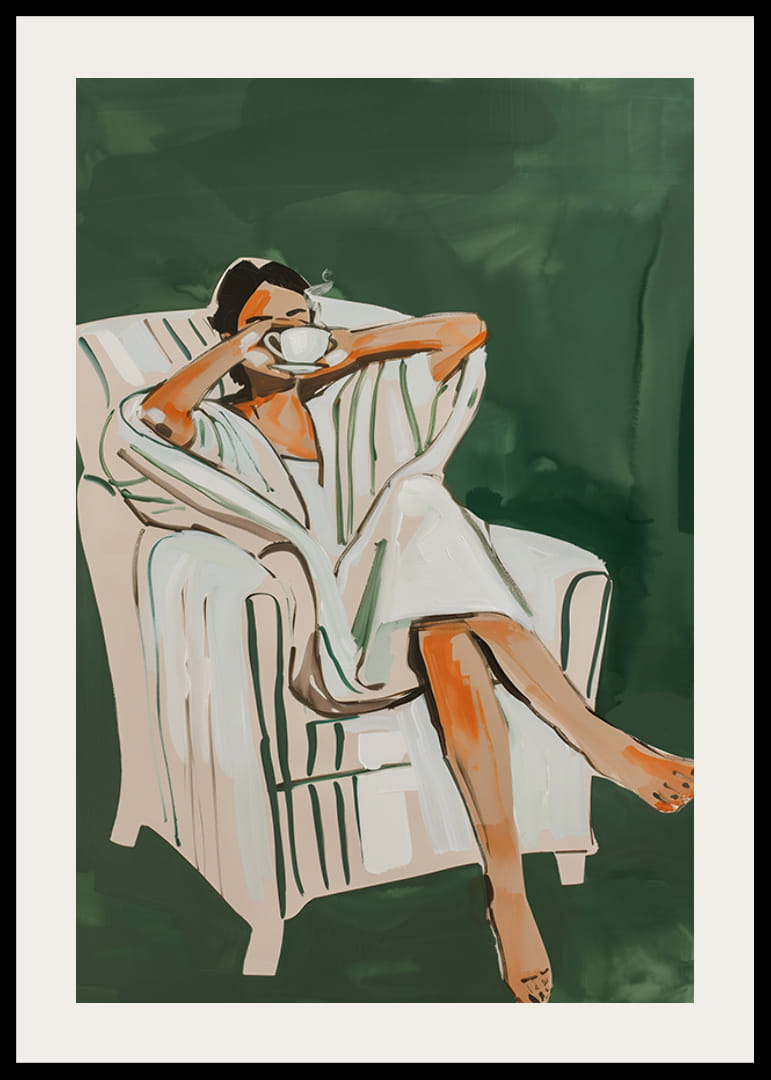 Ein Poster, das einen ruhigen Morgenmoment mit einer dampfenden Tasse Kaffee einfängt-12