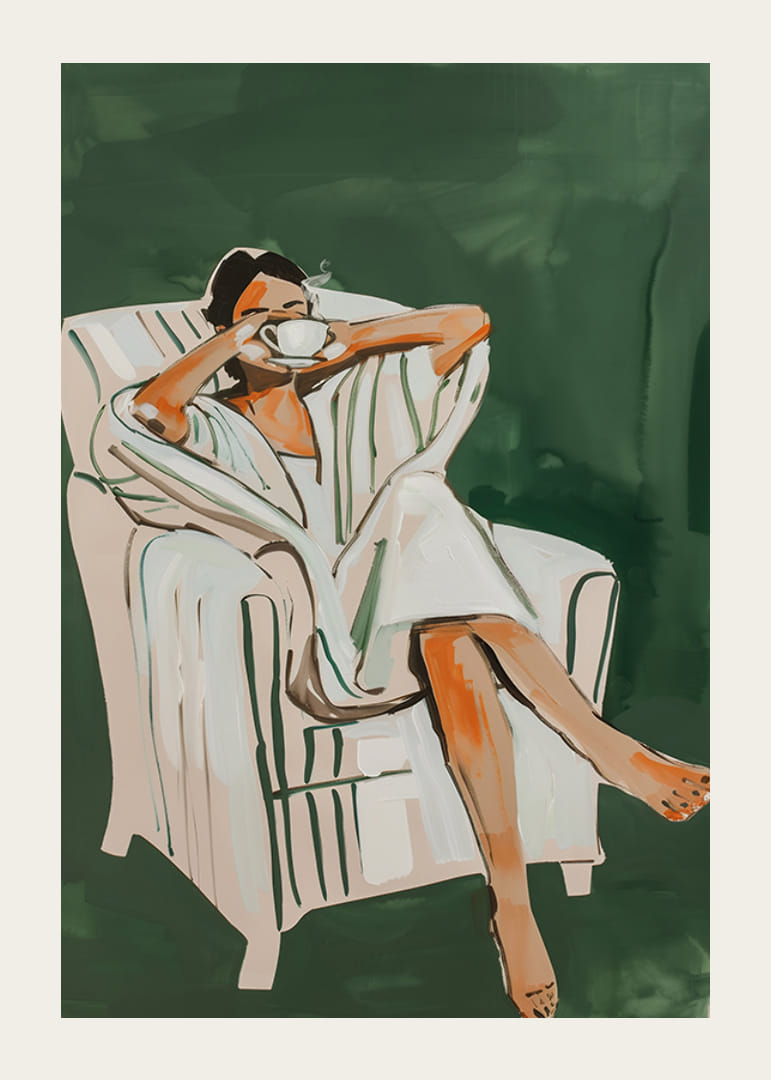 Ein Poster, das einen ruhigen Morgenmoment mit einer dampfenden Tasse Kaffee einfängt-12