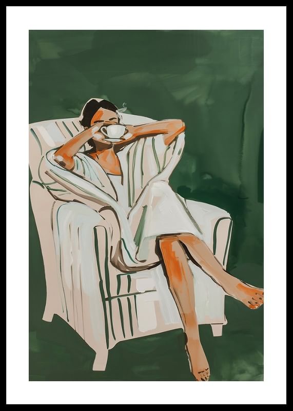 A poster that captures a quiet morning moment with a steaming cup of coffee-12