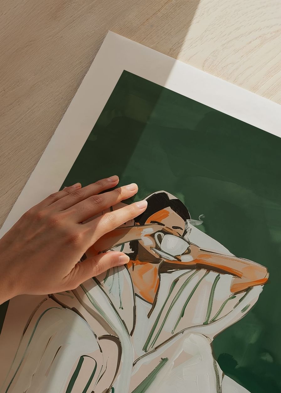 A poster that captures a quiet morning moment with a steaming cup of coffee-12