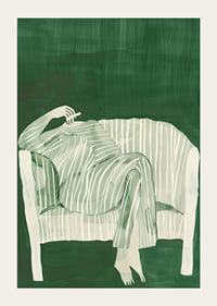 A poster of a person in striped clothes matching the sofa-3