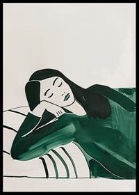 A poster depicting a woman in deep rest, wrapped in soft green tones-6