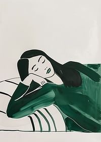 A poster depicting a woman in deep rest, wrapped in soft green tones-3