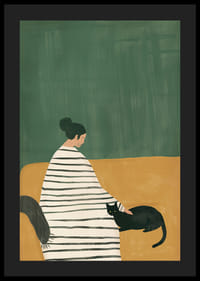 En poster som skildrar en lugn stund mellan en kvinna och hennes svarta katt-4