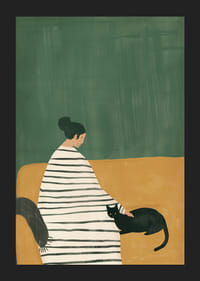 En poster som skildrar en lugn stund mellan en kvinna och hennes svarta katt-5