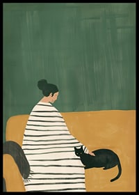 A poster depicting a quiet moment between a woman and her black cat-6