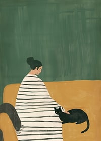 A poster depicting a quiet moment between a woman and her black cat-7