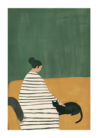 A poster depicting a quiet moment between a woman and her black cat-1