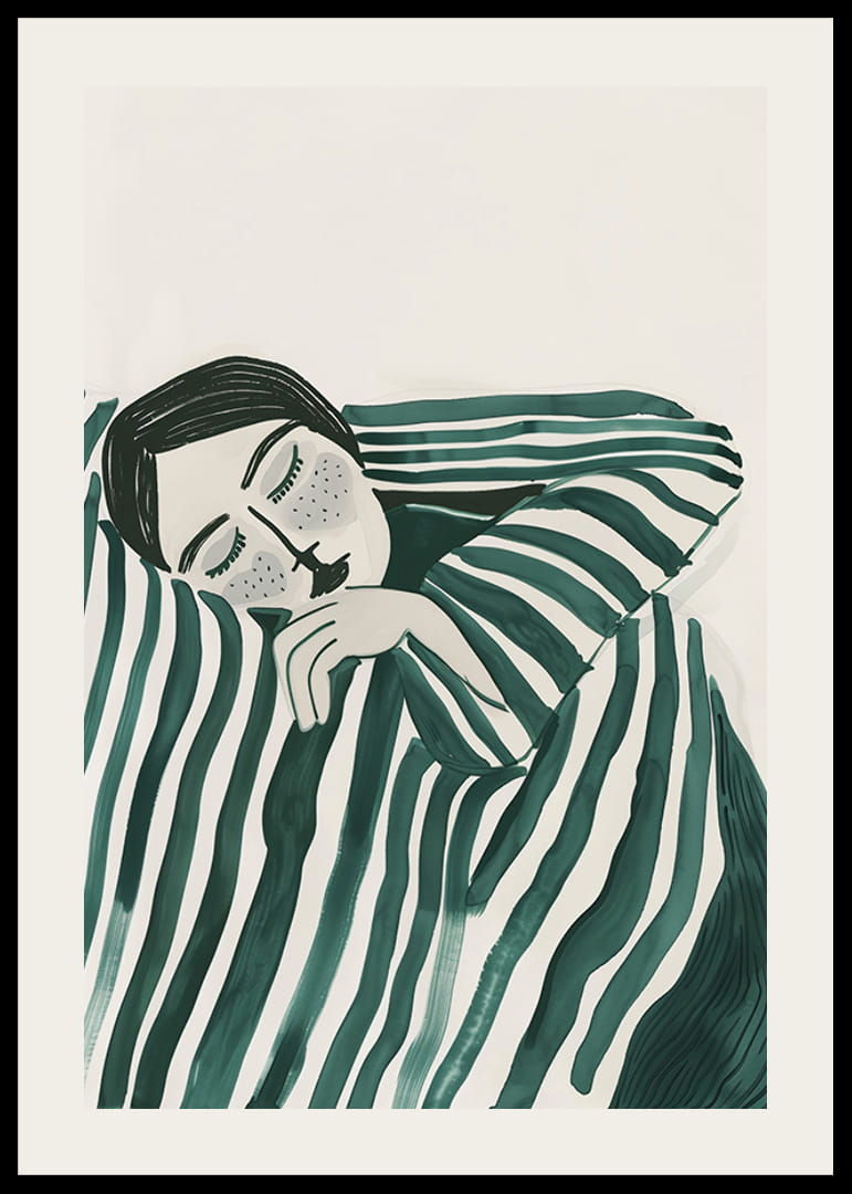 Plagát zobrazujúci osobu zabalenú do pruhovanej prikrývky, ktorá odpočíva v hlbokom tichu-12