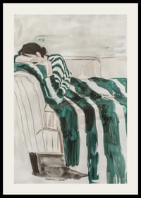 Un cartel que representa a una persona en profundo descanso, mimetizada con el sofá.-2