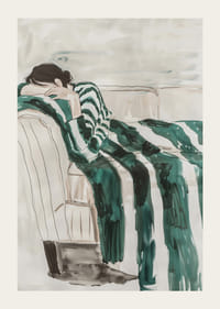 Un cartel que representa a una persona en profundo descanso, mimetizada con el sofá.-3