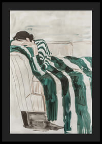 Un cartel que representa a una persona en profundo descanso, mimetizada con el sofá.-4