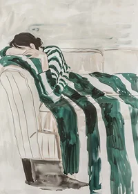 A poster depicting a person in deep rest, blending in with the sofa-7