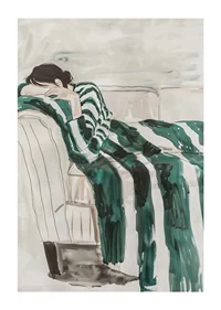 A poster depicting a person in deep rest, blending in with the sofa-1