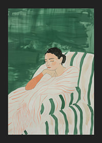 A poster depicting a woman wrapped in a striped blanket-5