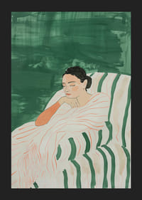 Une affiche représentant une femme enveloppée dans une couverture rayée-5