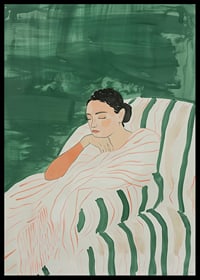 A poster depicting a woman wrapped in a striped blanket-6