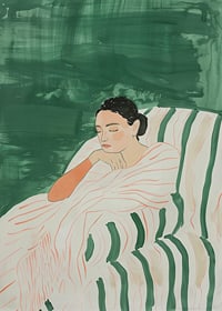 A poster depicting a woman wrapped in a striped blanket-7