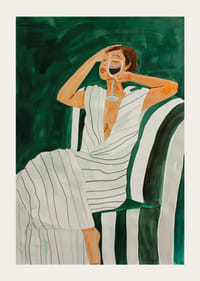 Une affiche représentant une femme dans un luxe décontracté, dégustant un verre de vin-3