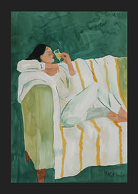 A poster depicting a woman in relaxed luxury, enjoying a glass of wine-5