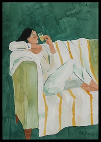 A poster depicting a woman in relaxed luxury, enjoying a glass of wine-6