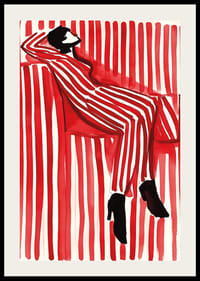 Plagát zobrazujúci osobu v pruhovanom oblečení, ktorá splýva s pozadím-2