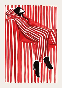 A poster depicting a person in a striped outfit that blends into the background-3