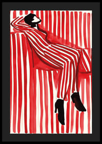 Plagát zobrazujúci osobu v pruhovanom oblečení, ktorá splýva s pozadím-4