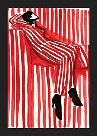 A poster depicting a person in a striped outfit that blends into the background-5