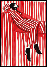 A poster depicting a person in a striped outfit that blends into the background-2