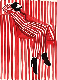 A poster depicting a person in a striped outfit that blends into the background-7